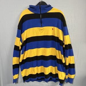 Vintage Polo Ralph Lauren Rugby Stripe 1/4 Zip Pullover Sweatshirt Men’s XL